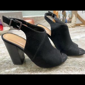 Express Black Suede Open Toe sling back- size 6